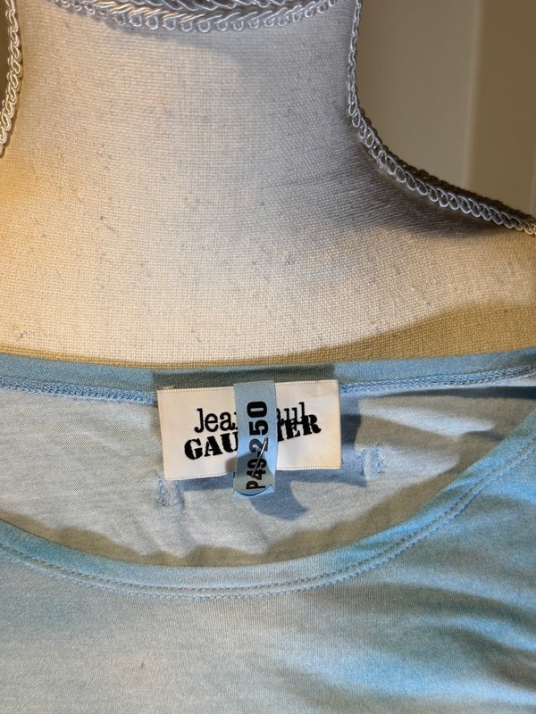 Jean Paul Gaultier Body Flowers stretch-jersey maxi dress 'Love Moi' size S long sleeve mesh mock nude