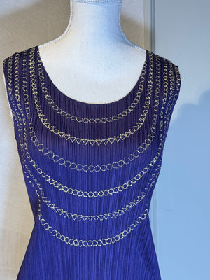 Issey Miyake PLEATS PLEASE 2000s Trompe-L'oeil Plum Purple Top mock jewellery design scoop neckline