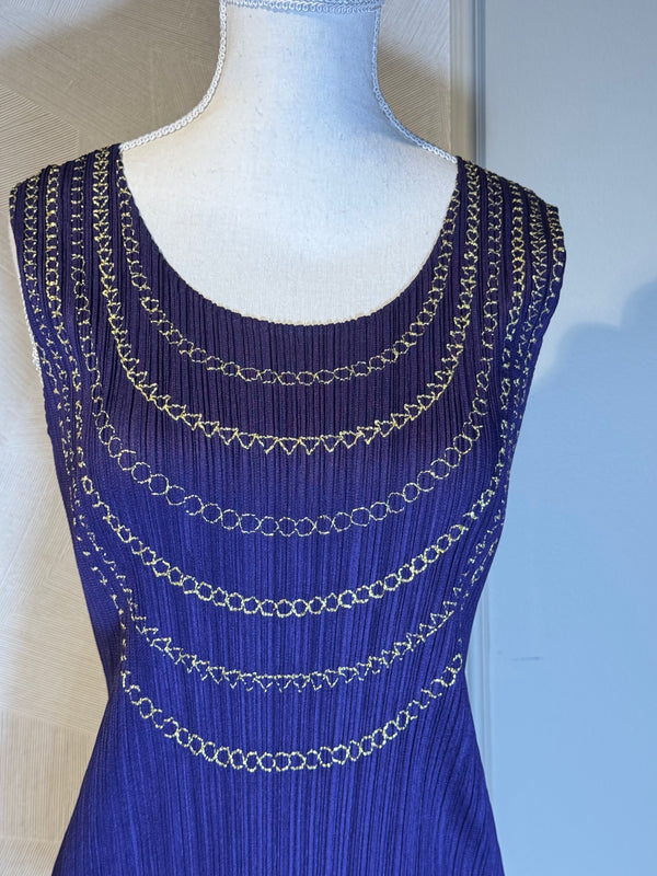 Issey Miyake PLEATS PLEASE 2000s Trompe-L'oeil Plum Purple Top mock jewellery design scoop neckline