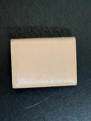 Prada Small Vitello Move Trifold Wallet Leather Wallet Card Holder in Clay/Water Lily bi-fold wallet gold-toned Prada lettering