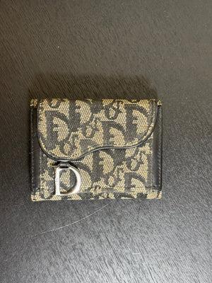 Dior Monogram Blue Trotter Diorissimo Small Bi-fold wallet blue Leather Wallet Card Holder with 'D' dior charm canvas
