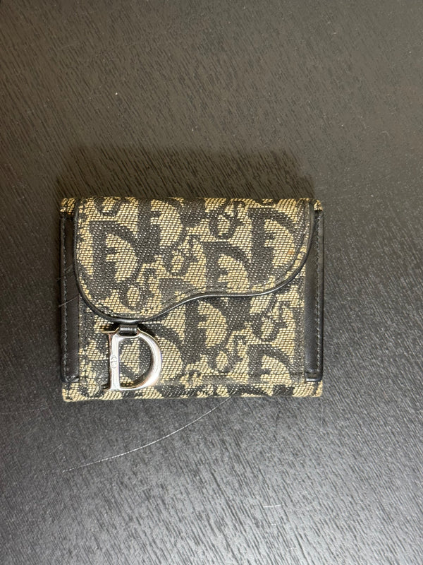 Dior Monogram Blue Trotter Diorissimo Small Bi-fold wallet blue Leather Wallet Card Holder with 'D' dior charm canvas