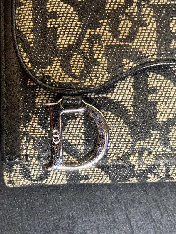 Dior Monogram Blue Trotter Diorissimo Small Bi-fold wallet blue Leather Wallet Card Holder with 'D' dior charm canvas