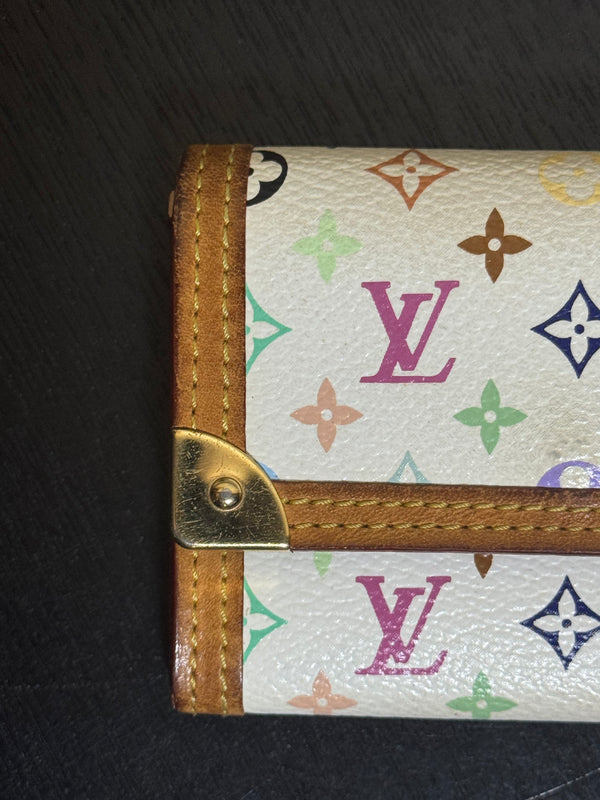 Louis Vuitton x Takashi Murakami White Classic LV Monogram Multicolour Rainbow Compact Zip Wallet S/S 2005 Vintage