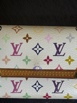Louis Vuitton x Takashi Murakami White Classic LV Monogram Multicolour Rainbow Compact Zip Wallet S/S 2005 Vintage