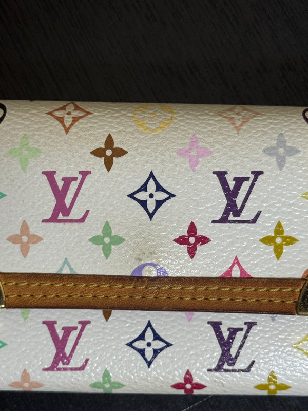 Louis Vuitton x Takashi Murakami White Classic LV Monogram Multicolour Rainbow Compact Zip Wallet S/S 2005 Vintage