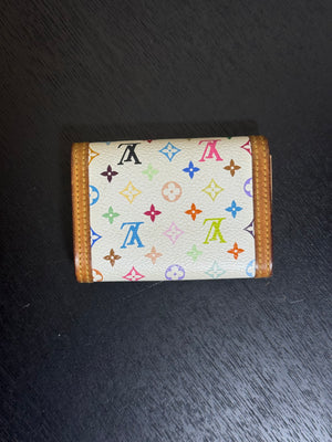 Louis Vuitton x Takashi Murakami White Classic LV Monogram Multicolour Rainbow Compact Zip Wallet S/S 2005 Vintage