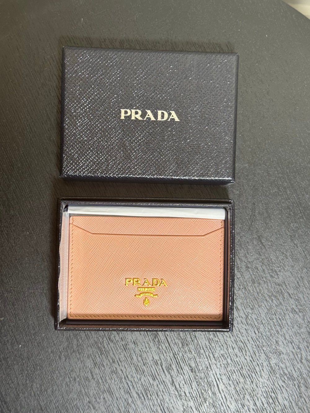 Prada Saffiano Leather Card Holder in Baby Pink Compact Card Holder Slim Wallet with Box gold prada metal logo