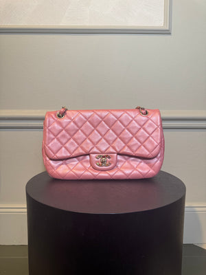 Chanel Baby Pink 'Precious Jewel' Crystal Quilted Limited Edition Valentines Single Flap Medium Metallic Pink Shoulder Bag in Calfskin Gold hardware 2010/2011