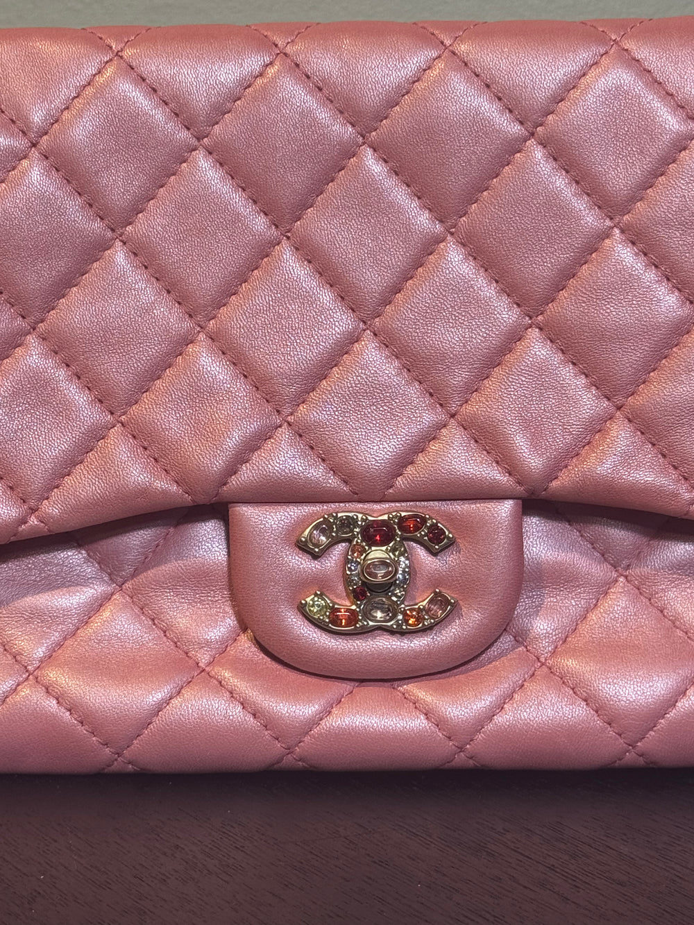 Chanel Baby Pink 'Precious Jewel' Crystal Quilted Limited Edition Valentines Single Flap Medium Metallic Pink Shoulder Bag in Calfskin Gold hardware 2010/2011
