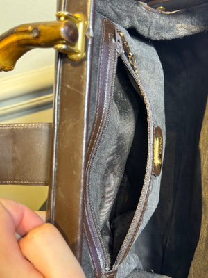 Gucci Vintage Structured Bamboo Handle and Detail Leather Black Handbag Gold Detailing Hardware Large Handbag vintage Buckle clasp detail chic 90s 2000s