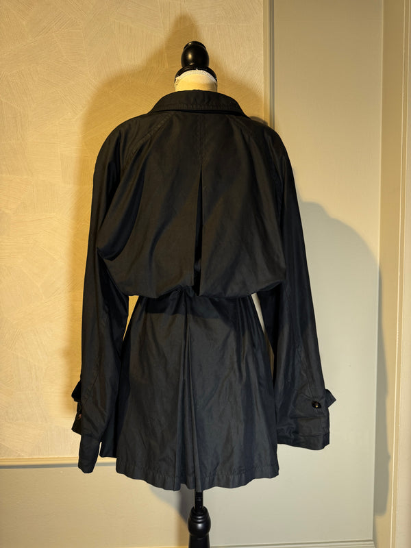 Chanel Coco Mark mock trench coat mini dress adjustable waist Dress cinch chain belt black CC details Long Sleeve Fit Flare Classic design chic