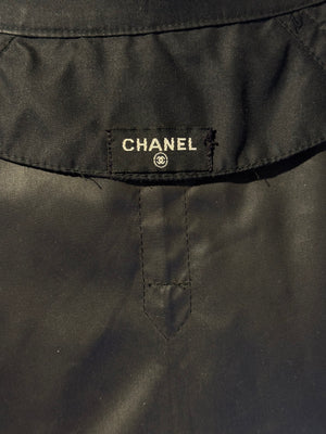 Chanel Coco Mark mock trench coat mini dress adjustable waist Dress cinch chain belt black CC details Long Sleeve Fit Flare Classic design chic