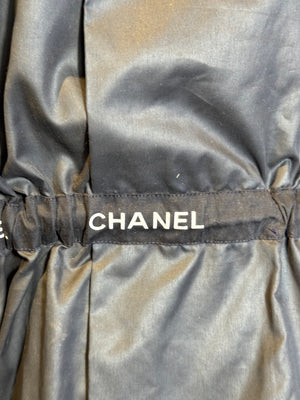 Chanel Coco Mark mock trench coat mini dress adjustable waist Dress cinch chain belt black CC details Long Sleeve Fit Flare Classic design chic