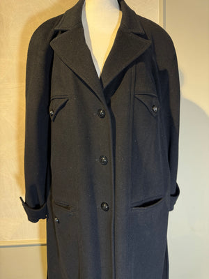 Chanel vintage trench coat Jacket Black CC cocomark black button cinch waist Long Sleeve Fit Flare Classic design chic low neck