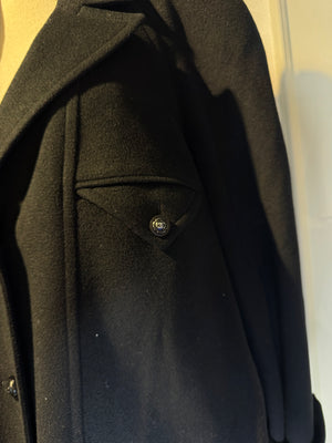Chanel vintage trench coat Jacket Black CC cocomark black button cinch waist Long Sleeve Fit Flare Classic design chic low neck