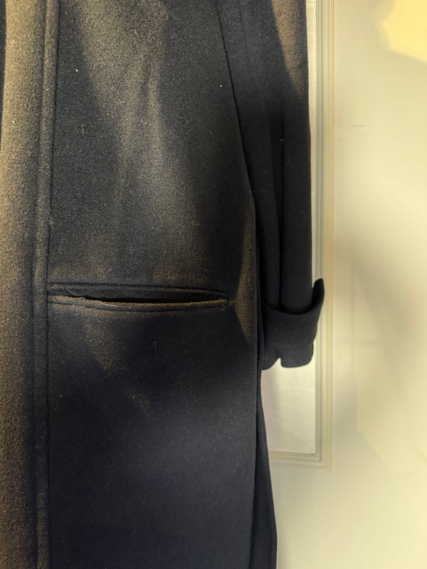Chanel vintage trench coat Jacket Black CC cocomark black button cinch waist Long Sleeve Fit Flare Classic design chic low neck