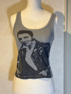 Vintage D&G Dolce & Gabbana tank top cami graphic tee Elvis Presley motif fun chic size XXS/XS grey black