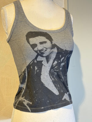 Vintage D&G Dolce & Gabbana tank top cami graphic tee Elvis Presley motif fun chic size XXS/XS grey black