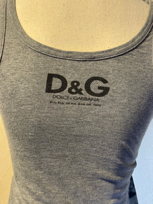 Vintage D&G Dolce & Gabbana tank top cami graphic tee Elvis Presley motif fun chic size XXS/XS grey black
