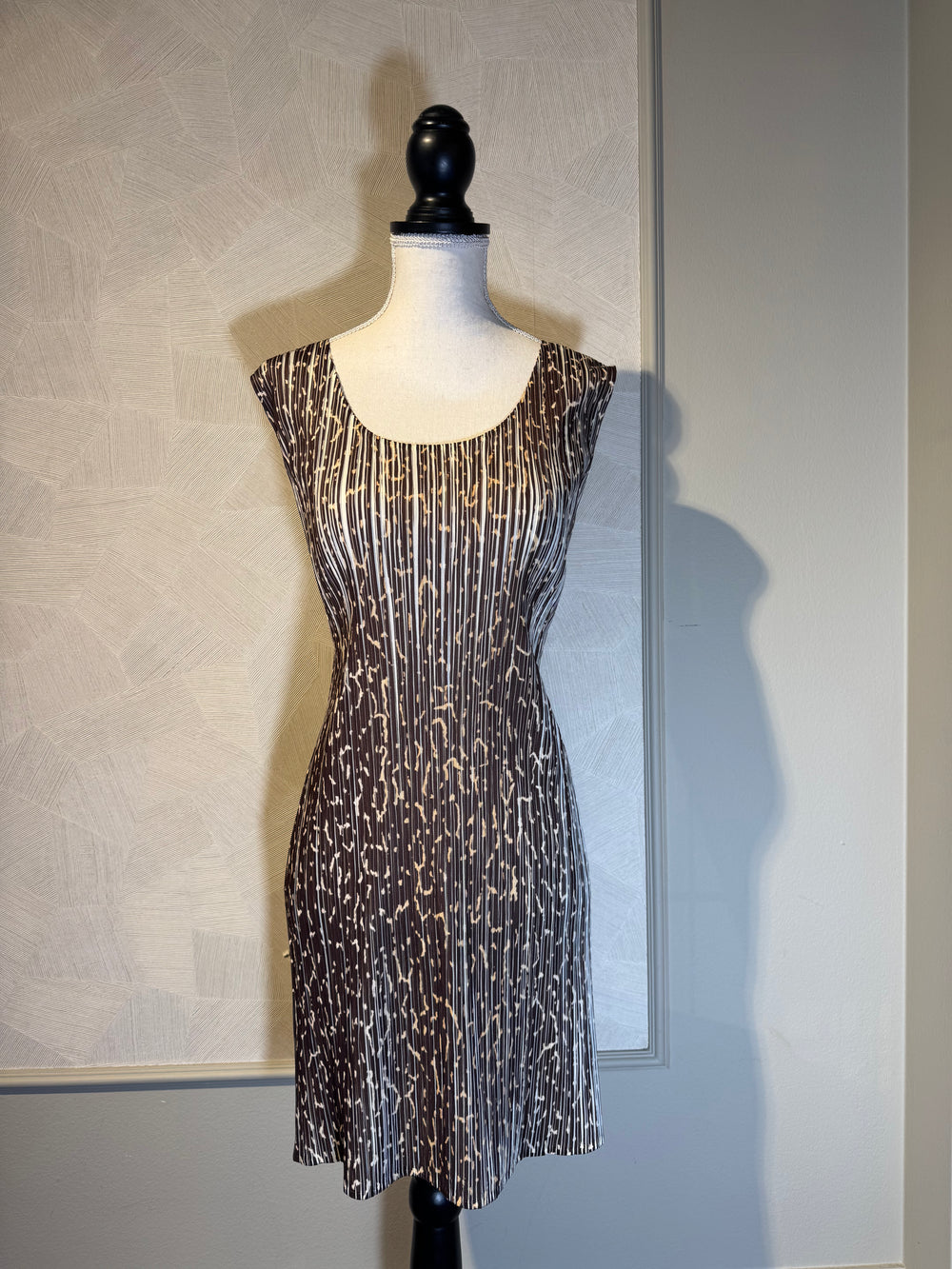 Issey Miyake PLEATS PLEASE 2000s Animal Print midi dress cap sleeve scoop neckline