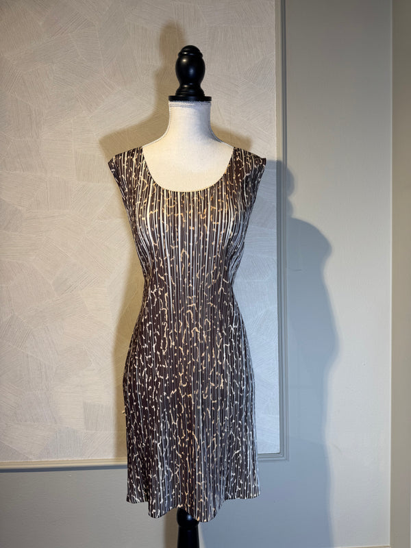 Issey Miyake PLEATS PLEASE 2000s Animal Print midi dress cap sleeve scoop neckline