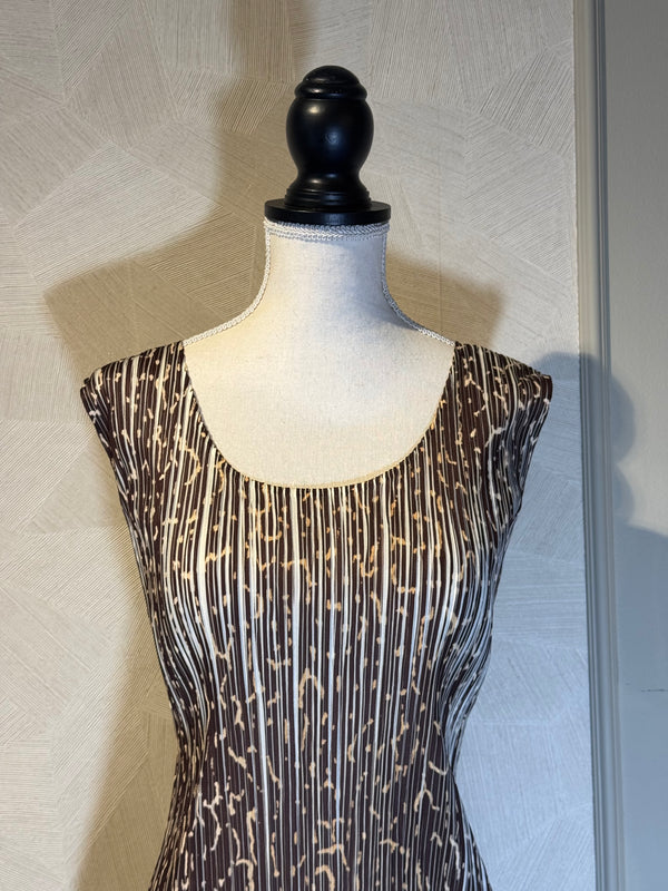 Issey Miyake PLEATS PLEASE 2000s Animal Print midi dress cap sleeve scoop neckline