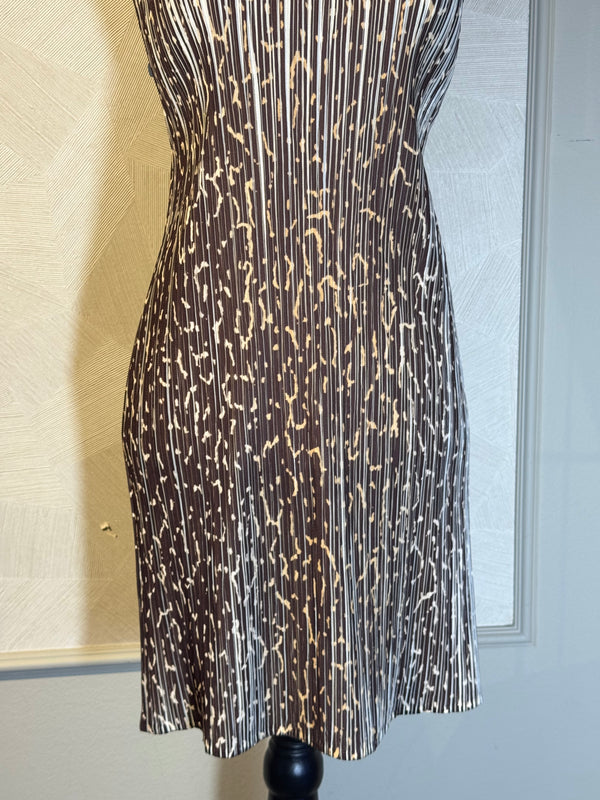Issey Miyake PLEATS PLEASE 2000s Animal Print midi dress cap sleeve scoop neckline