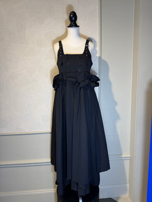 Noir Kei ninomiya suspender skirt Black Layered Maxi Dress empire waist ruffle detailing bows buttons designer
