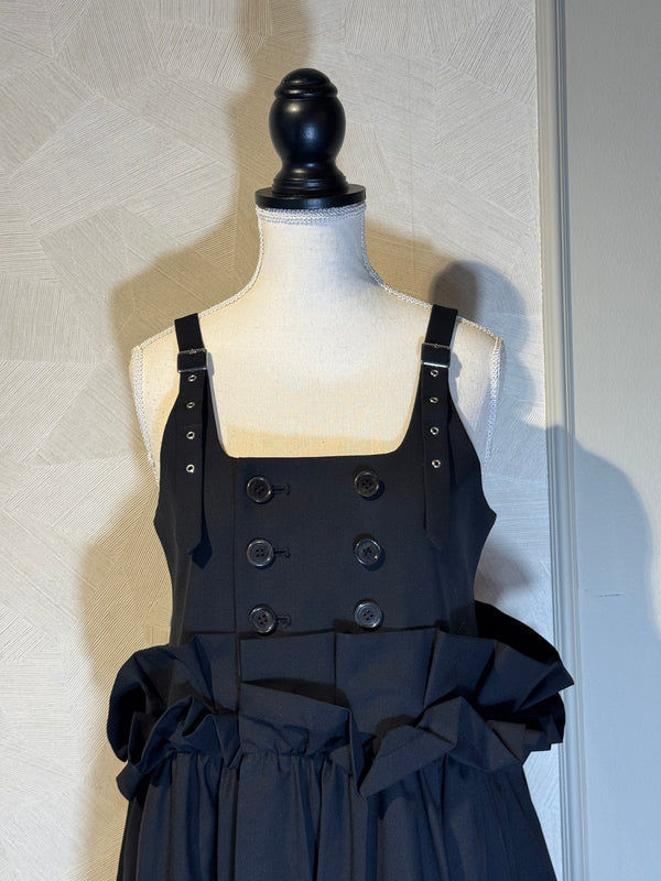Noir Kei ninomiya suspender skirt Black Layered Maxi Dress empire waist ruffle detailing bows buttons designer