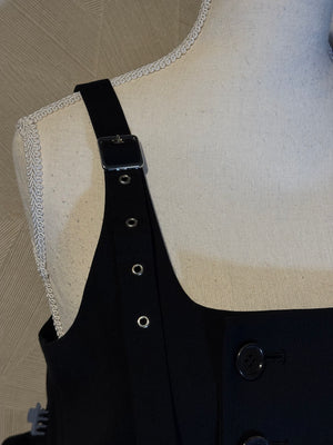 Noir Kei ninomiya suspender skirt Black Layered Maxi Dress empire waist ruffle detailing bows buttons designer