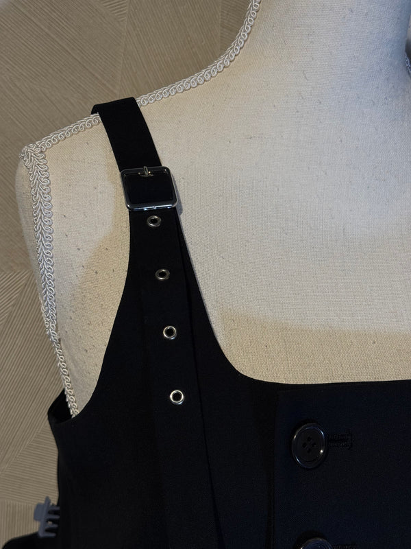 Noir Kei ninomiya suspender skirt Black Layered Maxi Dress empire waist ruffle detailing bows buttons designer