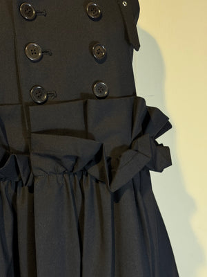 Noir Kei ninomiya suspender skirt Black Layered Maxi Dress empire waist ruffle detailing bows buttons designer
