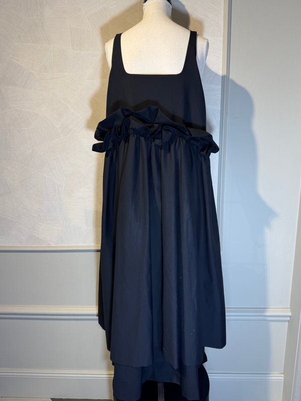 Noir Kei ninomiya suspender skirt Black Layered Maxi Dress empire waist ruffle detailing bows buttons designer