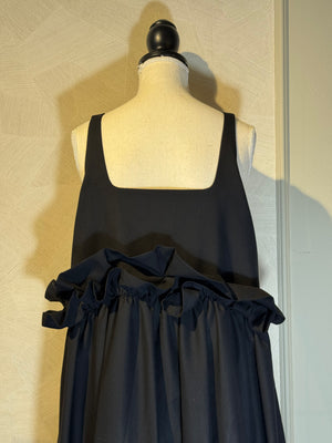Noir Kei ninomiya suspender skirt Black Layered Maxi Dress empire waist ruffle detailing bows buttons designer