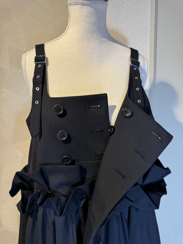 Noir Kei ninomiya suspender skirt Black Layered Maxi Dress empire waist ruffle detailing bows buttons designer