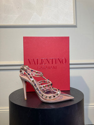 Valentino Garavani Rockstud pumps clear PVC design and signature platinum-finish studs EU38 with dustbag and box