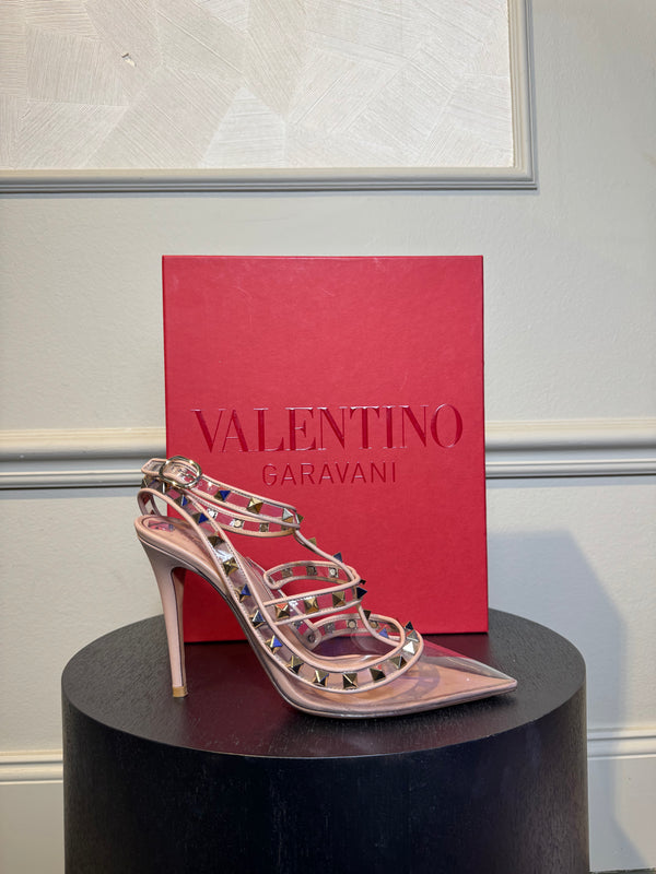 Valentino Garavani Rockstud pumps clear PVC design and signature platinum-finish studs EU38 with dustbag and box