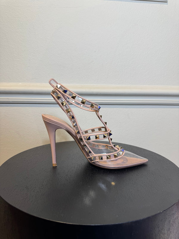 Valentino Garavani Rockstud pumps clear PVC design and signature platinum-finish studs EU38 with dustbag and box