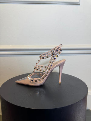 Valentino Garavani Rockstud pumps clear PVC design and signature platinum-finish studs EU38 with dustbag and box