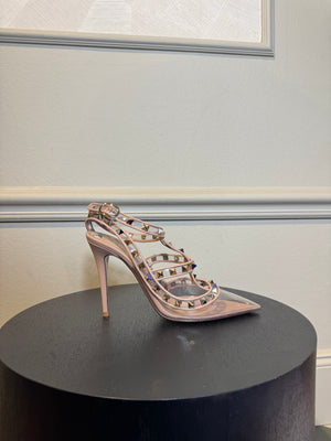 Valentino Garavani Rockstud pumps clear PVC design and signature platinum-finish studs EU38 with dustbag and box