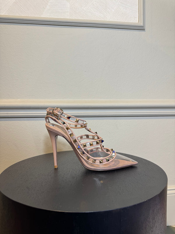 Valentino Garavani Rockstud pumps clear PVC design and signature platinum-finish studs EU38 with dustbag and box