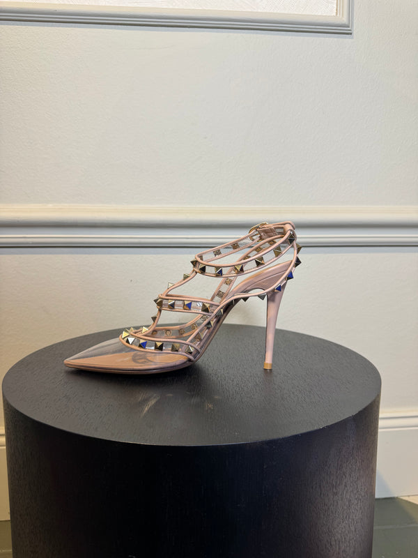 Valentino Garavani Rockstud pumps clear PVC design and signature platinum-finish studs EU38 with dustbag and box