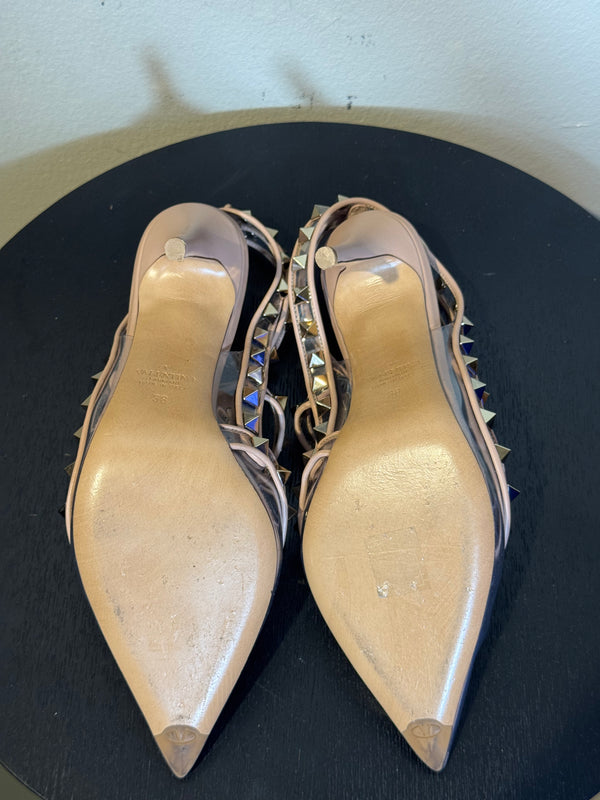 Valentino Garavani Rockstud pumps clear PVC design and signature platinum-finish studs EU38 with dustbag and box