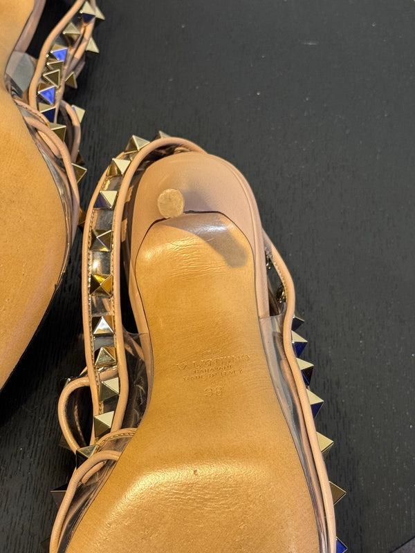 Valentino Garavani Rockstud pumps clear PVC design and signature platinum-finish studs EU38 with dustbag and box