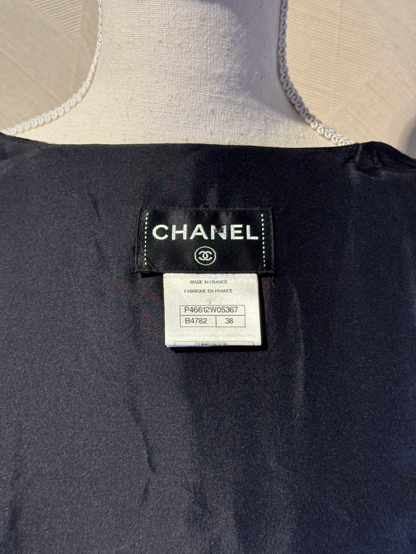 Chanel 2013 Coco Mark Knit Dress cashmere black grey CC details FR 38 M Long Sleeve Fit Flare Classic design chic pocket zipper