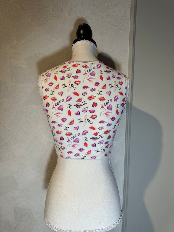 RARE! Chanel 1995 Vintage Karl Lagerfeld Lipstick Cropped Tank Top Vest Graphic CC cocomark logo pink red black white Iconic 90s design
