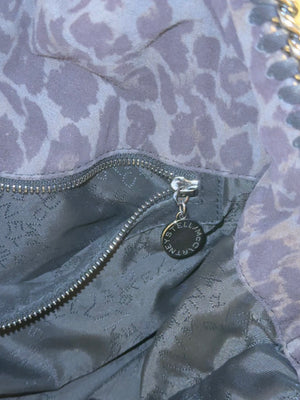 Stella McCartney Falabella 3-Chain Fold Over Tote Leopard Print Brown Bronze Vegan Suede Shaggy Deer Vintage Classic Style Chic Chain handles Detail 