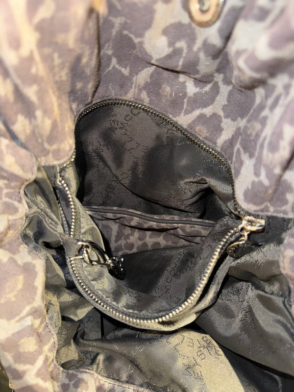 Stella McCartney Falabella 3-Chain Fold Over Tote Leopard Print Brown Bronze Vegan Suede Shaggy Deer Vintage Classic Style Chic Chain handles Detail 