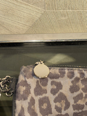 Stella McCartney Falabella 3-Chain Fold Over Tote Leopard Print Brown Bronze Vegan Suede Shaggy Deer Vintage Classic Style Chic Chain handles Detail 